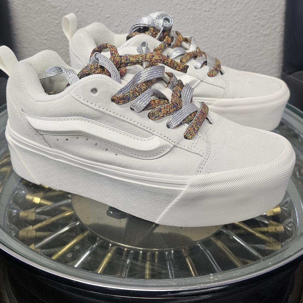 Vans Platform Sneakers in White with Multicolor Laces